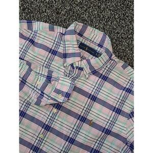 Ralph Lauren Mens XL Button Down Long Sleeve Plaid Blue Pink‎ Flesh Pony